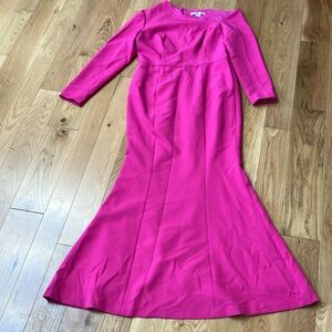 Kay Unger Vibrant Pink Long Sleeve, asymmetrical neckline, mermaid gown sz 10